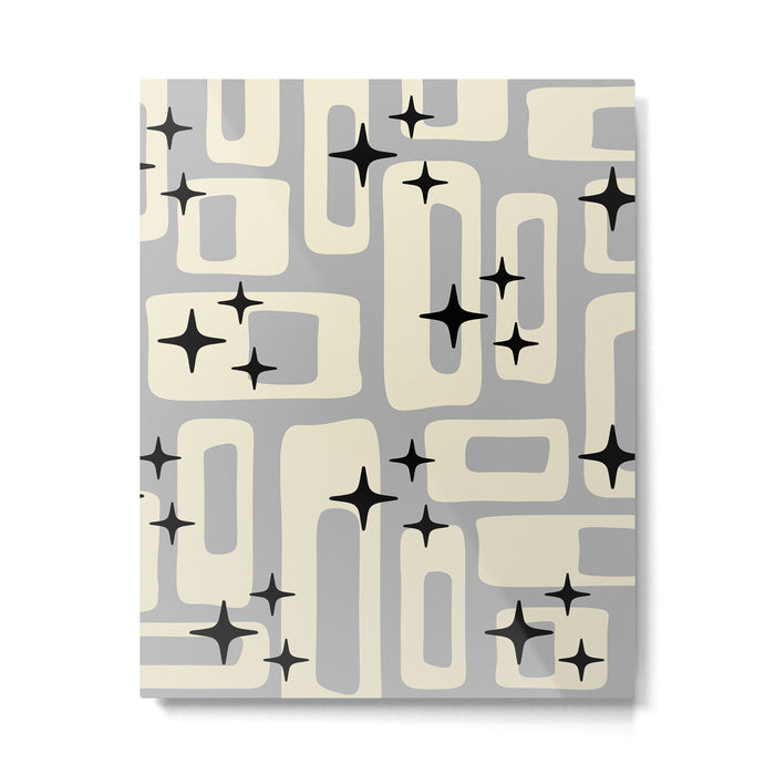 Retro Mid Century Modern Abstract Pattern 576 Gray Black Metal Print Gallery Image 1