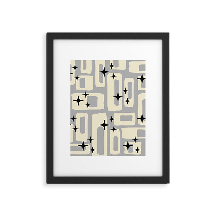 Retro Mid Century Modern Abstract Pattern 576 Gray Black Framed Art Print Gallery Image 1