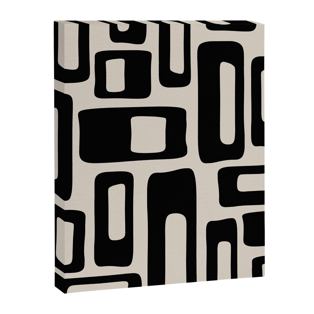 Retro Mid Century Modern Abstract Pattern 735 Black and Linen White Canvas Print Gallery Image 8
