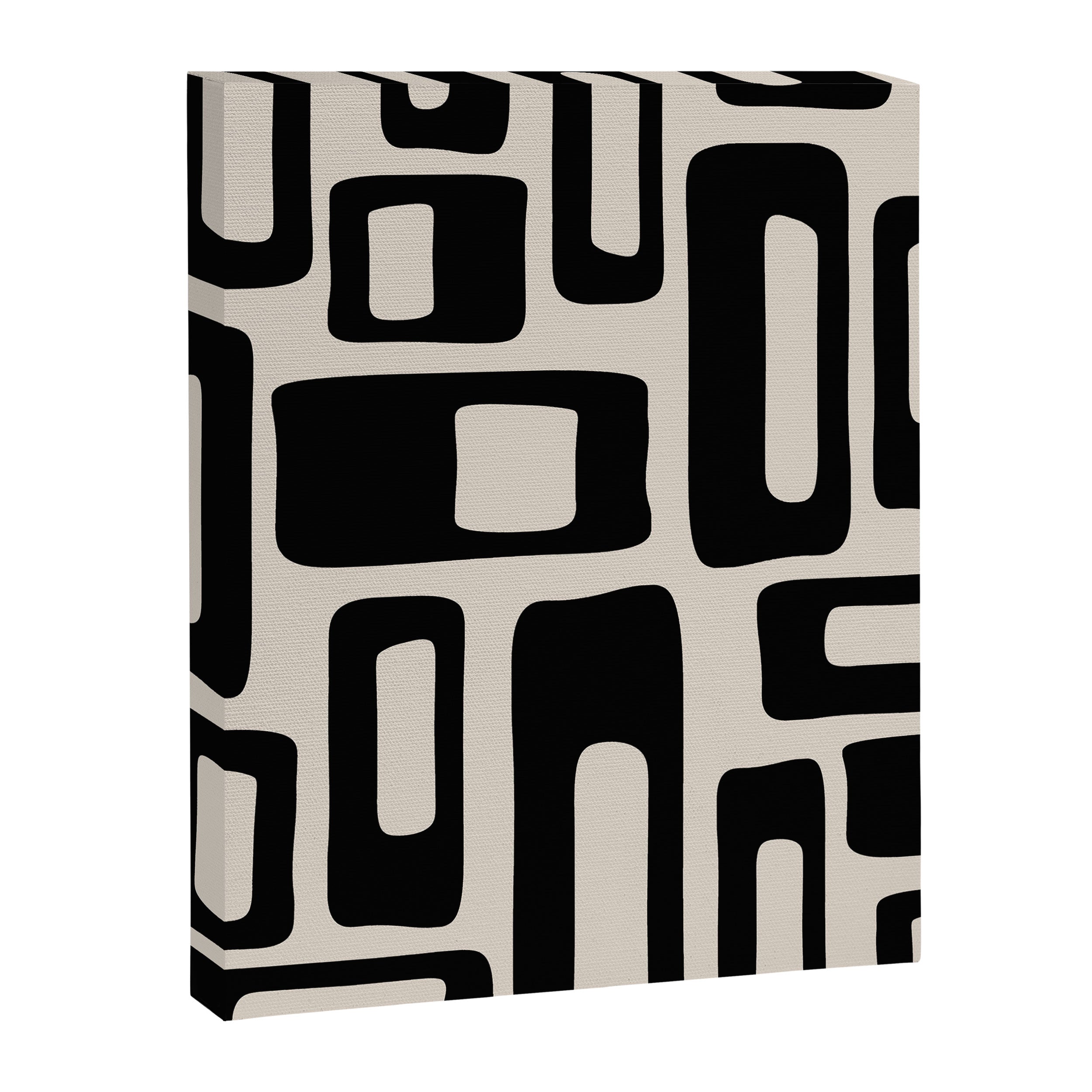 Retro Mid Century Modern Abstract Pattern 735 Black and Linen White Canvas Print Gallery Image 8