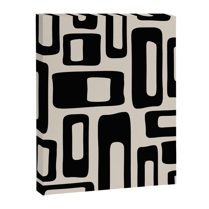 Retro Mid Century Modern Abstract Pattern 735 Black and Linen White Canvas Print Gallery Image 1