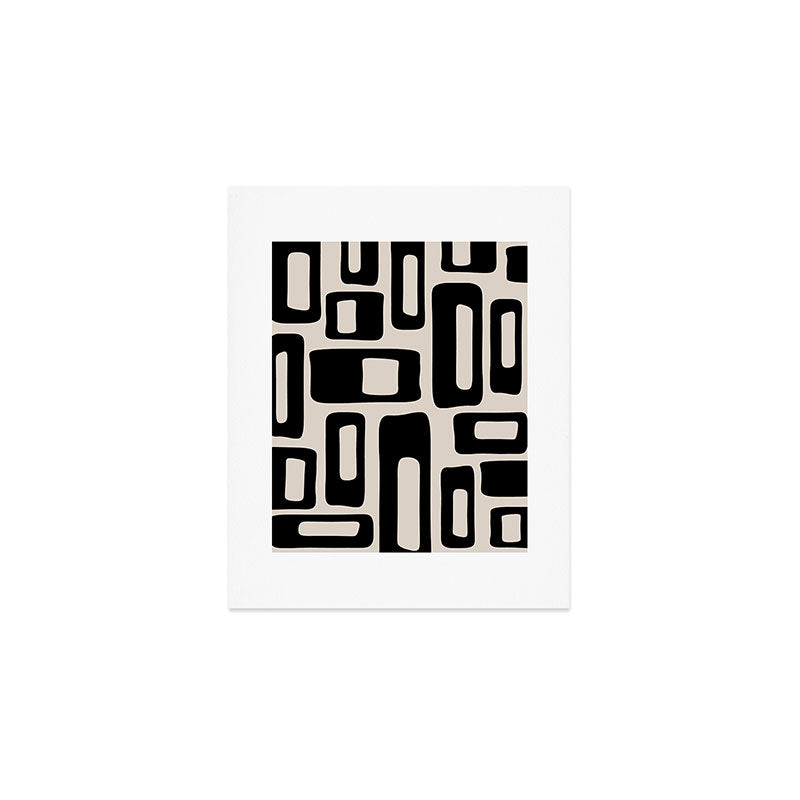 Retro Mid Century Modern Abstract Pattern 735 Black and Linen White Art Print Gallery Image 1