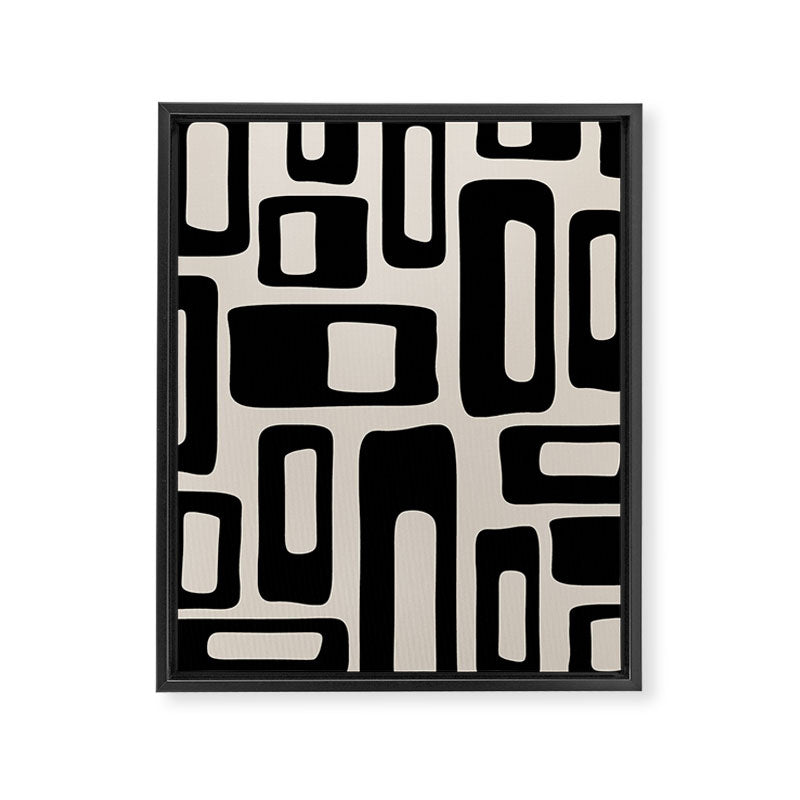 Retro Mid Century Modern Abstract Pattern 735 Black and Linen White Framed Canvas Print Gallery Image 8