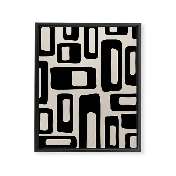 Retro Mid Century Modern Abstract Pattern 735 Black and Linen White Framed Canvas Print Gallery Image 1