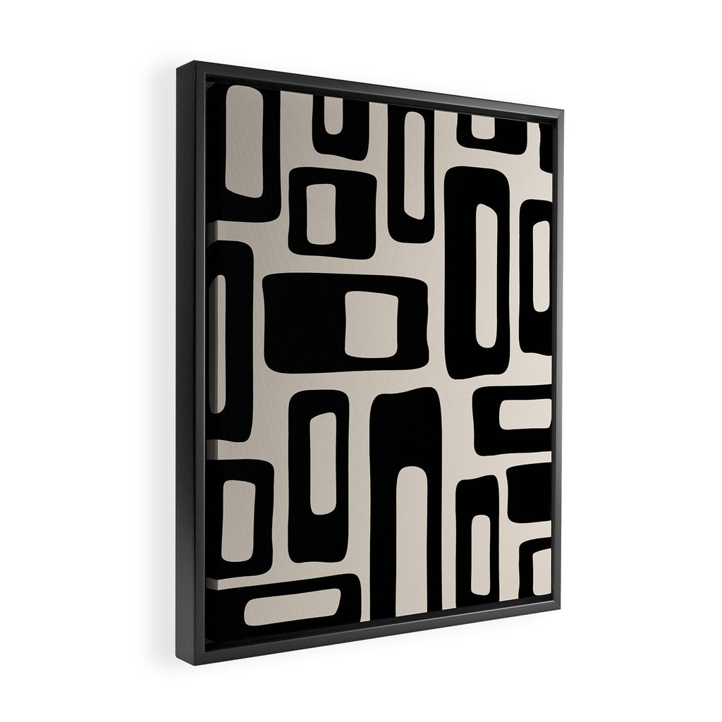Retro Mid Century Modern Abstract Pattern 735 Black and Linen White Framed Canvas Print Gallery Image 2