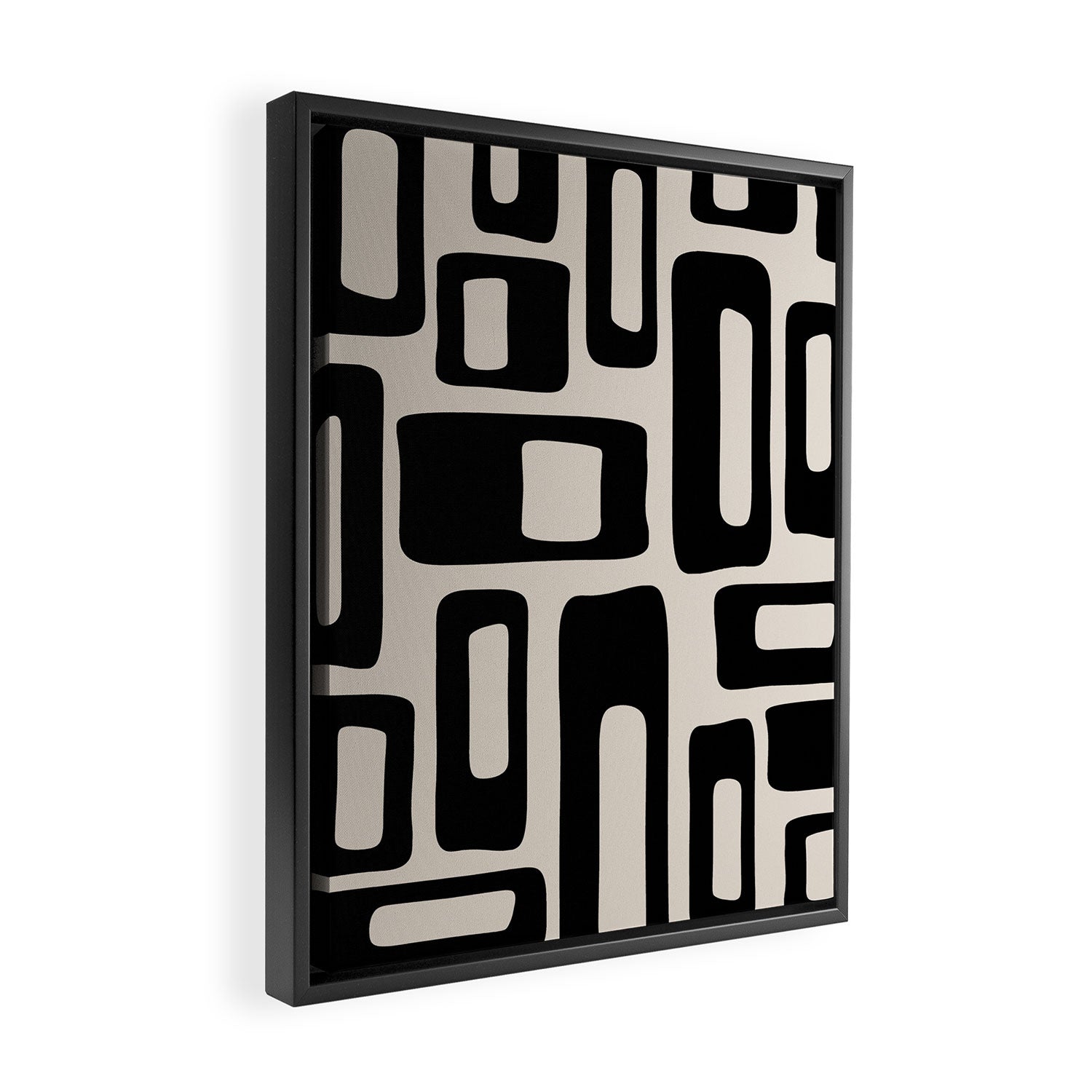 Retro Mid Century Modern Abstract Pattern 735 Black and Linen White Framed Canvas Print Gallery Image 2