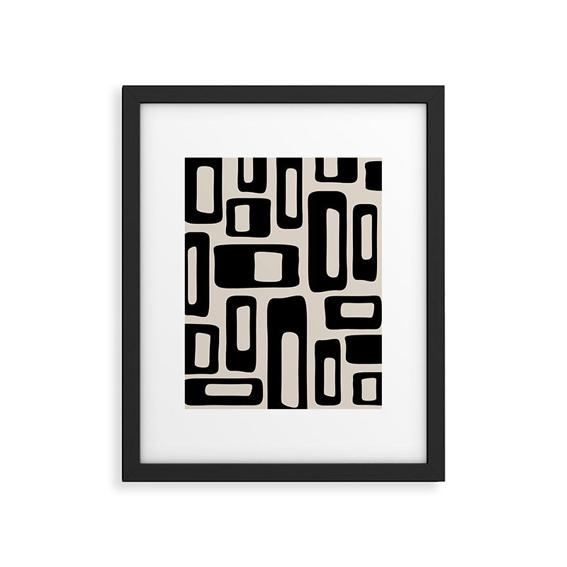 Retro Mid Century Modern Abstract Pattern 735 Black and Linen White Framed Art Print Gallery Image 6