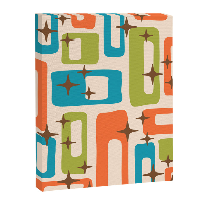 Retro Mid Century Modern Abstract Pattern 921 Googie Orange Chartreuse Turquoise Canvas Print Gallery Image 1