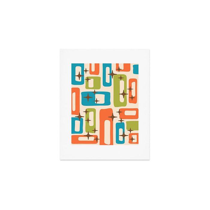 Retro Mid Century Modern Abstract Pattern 921 Googie Orange Chartreuse Turquoise Art Print Gallery Image 1