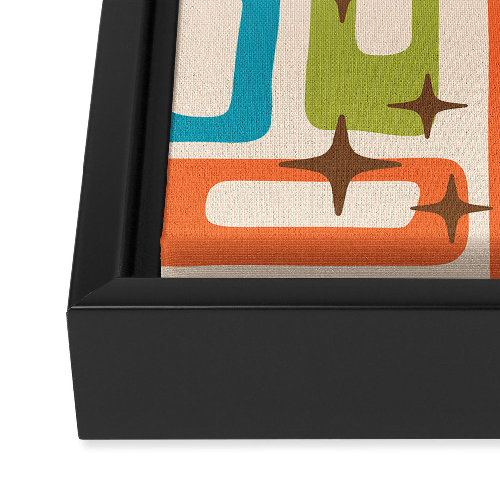 Retro Mid Century Modern Abstract Pattern 921 Googie Orange Chartreuse Turquoise Framed Canvas Print Gallery Image 3