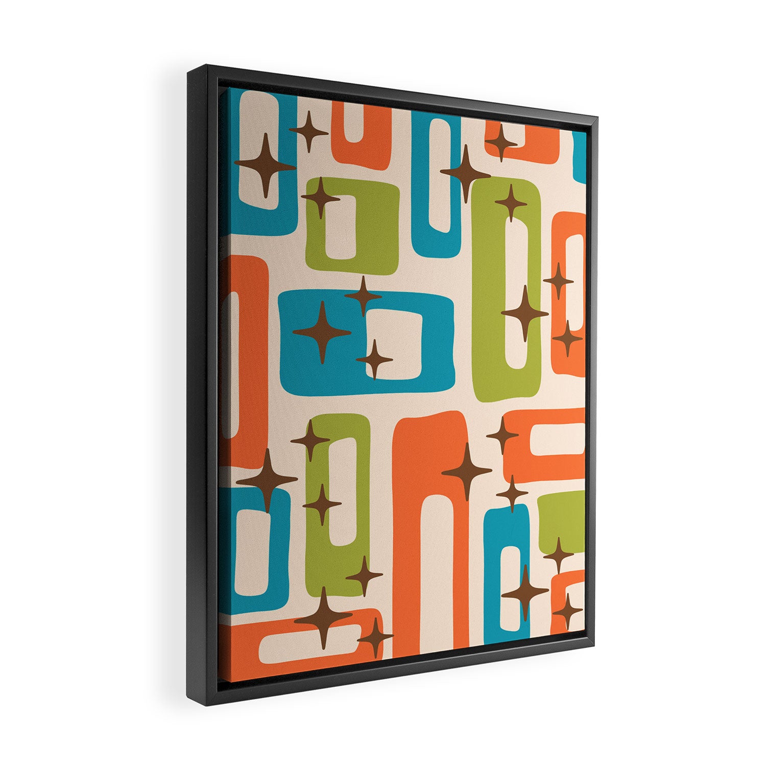 Retro Mid Century Modern Abstract Pattern 921 Googie Orange Chartreuse Turquoise Framed Canvas Print Gallery Image 2