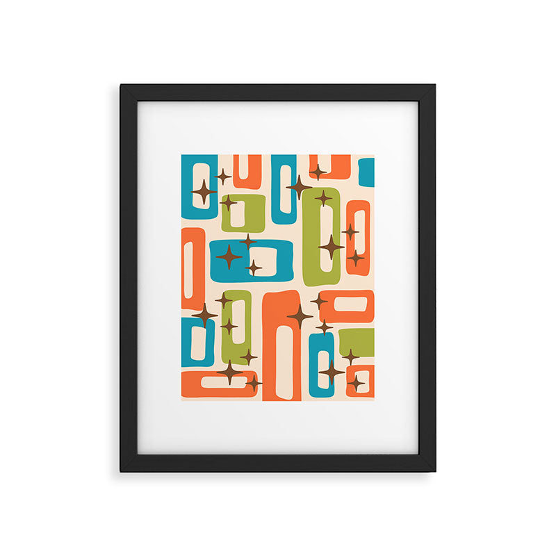 Retro Mid Century Modern Abstract Pattern 921 Googie Orange Chartreuse Turquoise Framed Art Print Gallery Image 6