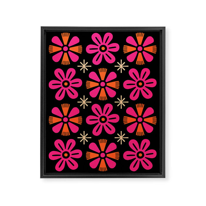 Retro Mid Century Modern Floral Pattern Framed Canvas Print Gallery Image 1