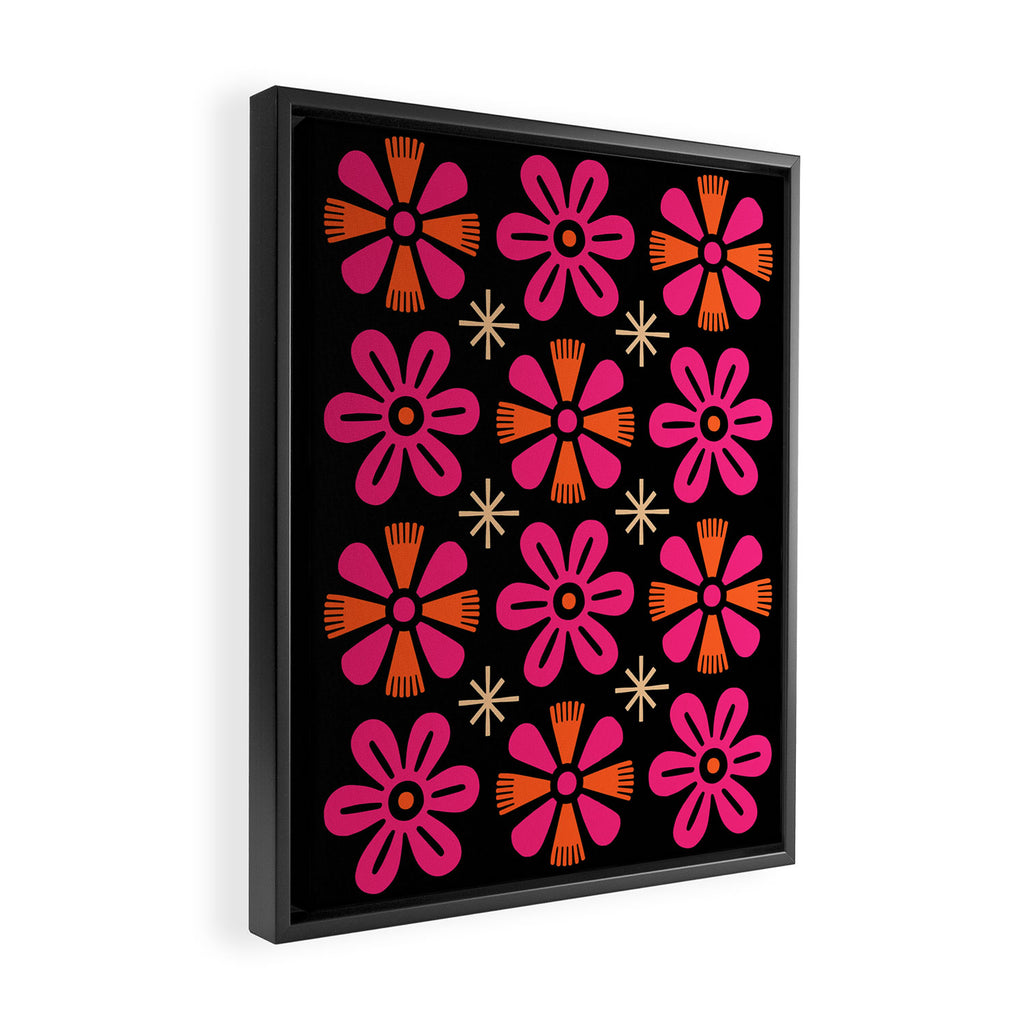 Retro Mid Century Modern Floral Pattern Framed Canvas Print Gallery Image 2