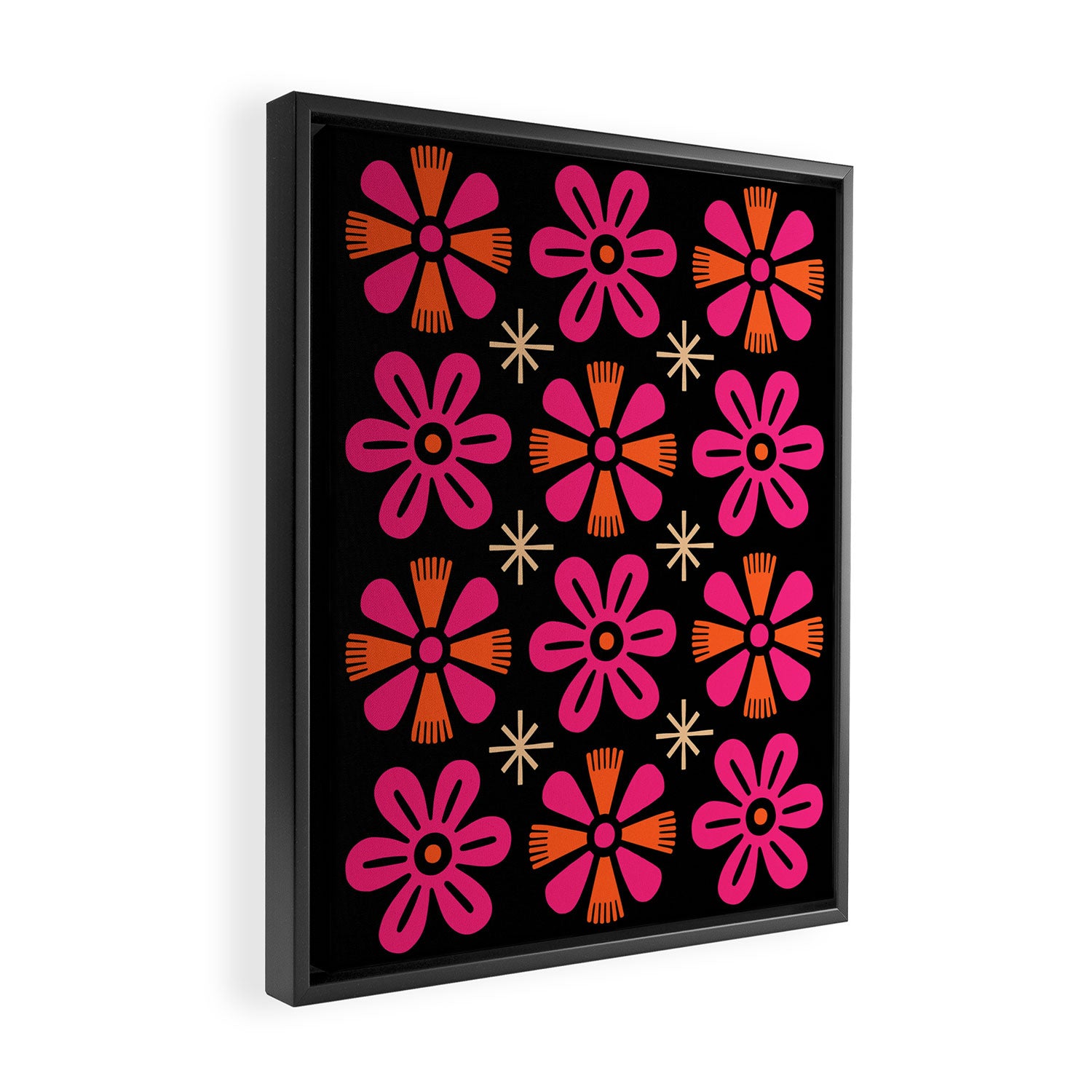Retro Mid Century Modern Floral Pattern Framed Canvas Print Gallery Image 2