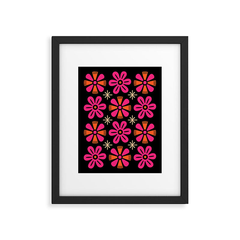 Retro Mid Century Modern Floral Pattern Framed Art Print Gallery Image 6