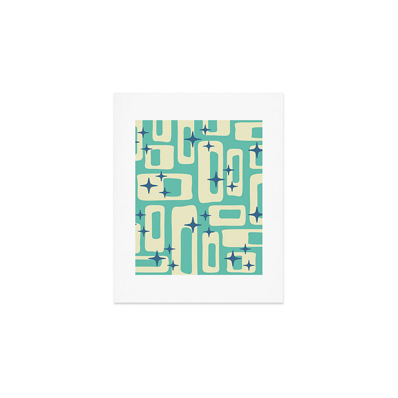 Retro Mid Century Modern Abstract Pattern 576 Turquoise Blue Art Print Gallery Image 1
