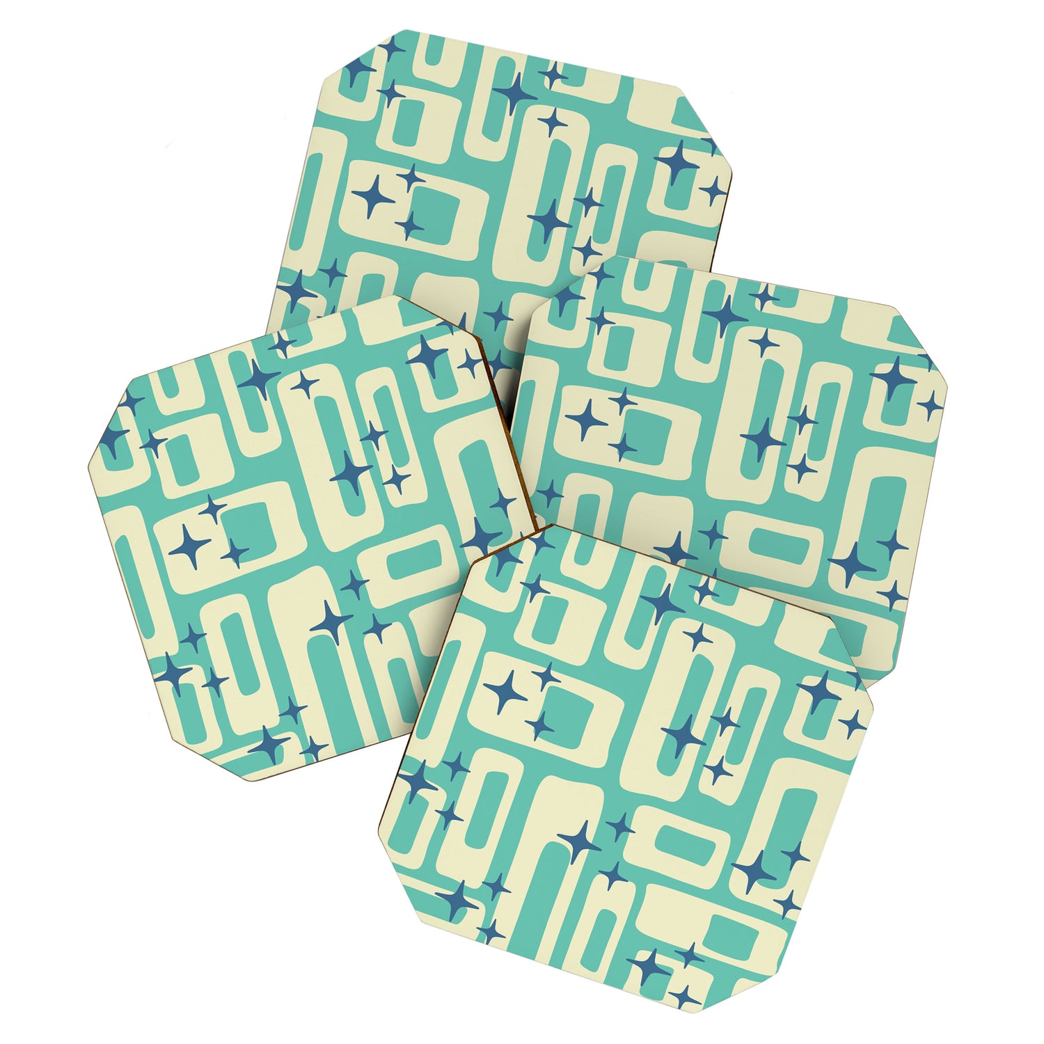 Retro Mid Century Modern Abstract Pattern 576 Turquoise Blue Coaster Gallery Image 1