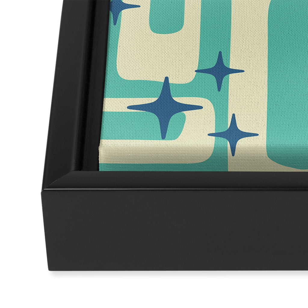 Retro Mid Century Modern Abstract Pattern 576 Turquoise Blue Framed Canvas Print Gallery Image 3