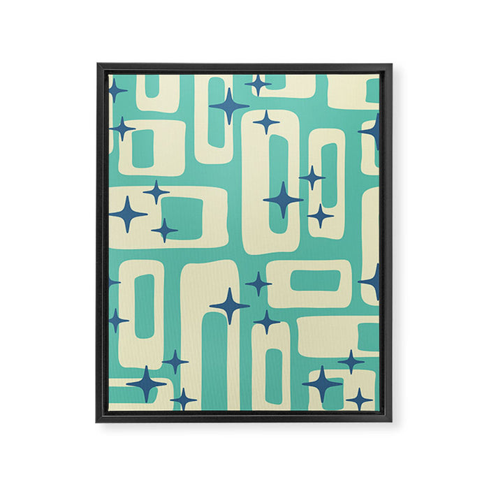 Retro Mid Century Modern Abstract Pattern 576 Turquoise Blue Framed Canvas Print Gallery Image 1