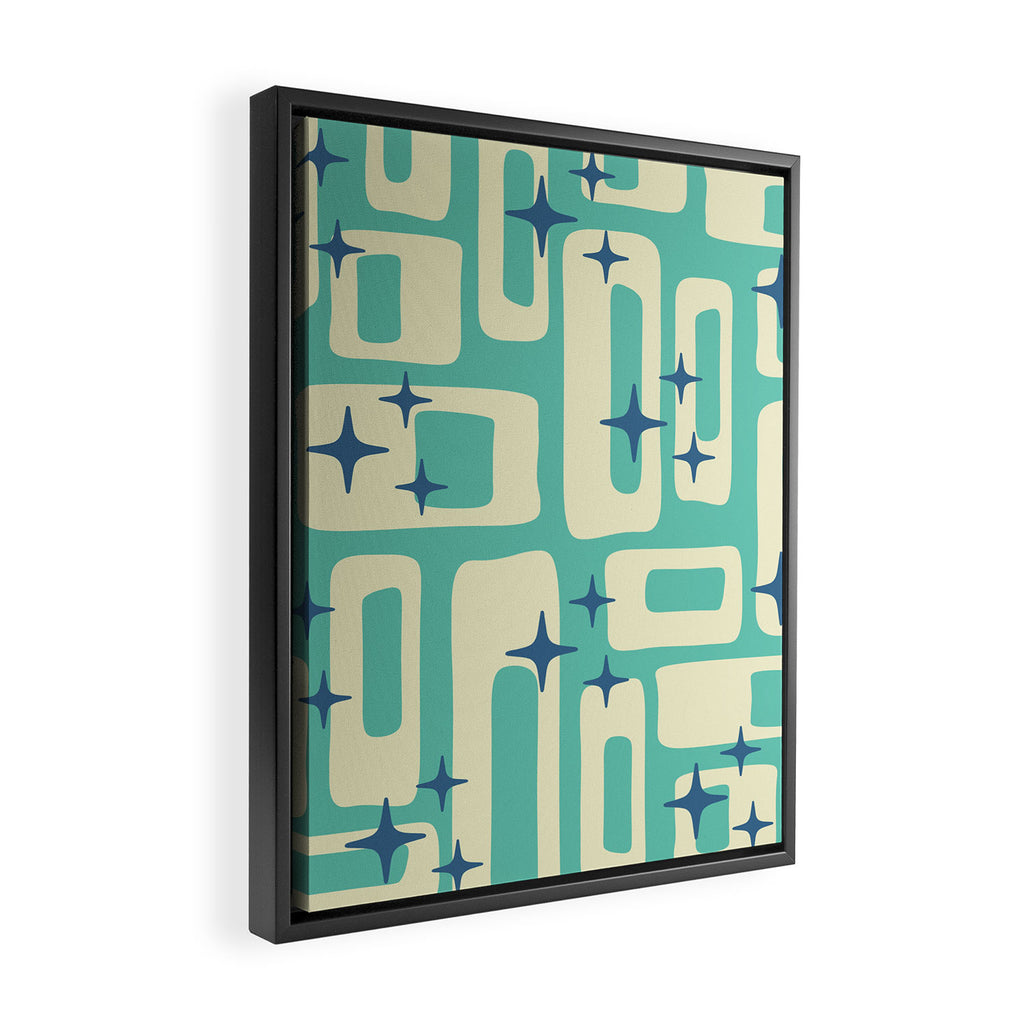 Retro Mid Century Modern Abstract Pattern 576 Turquoise Blue Framed Canvas Print Gallery Image 2