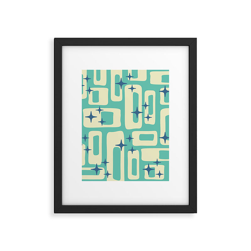 Retro Mid Century Modern Abstract Pattern 576 Turquoise Blue Framed Art Print Gallery Image 6