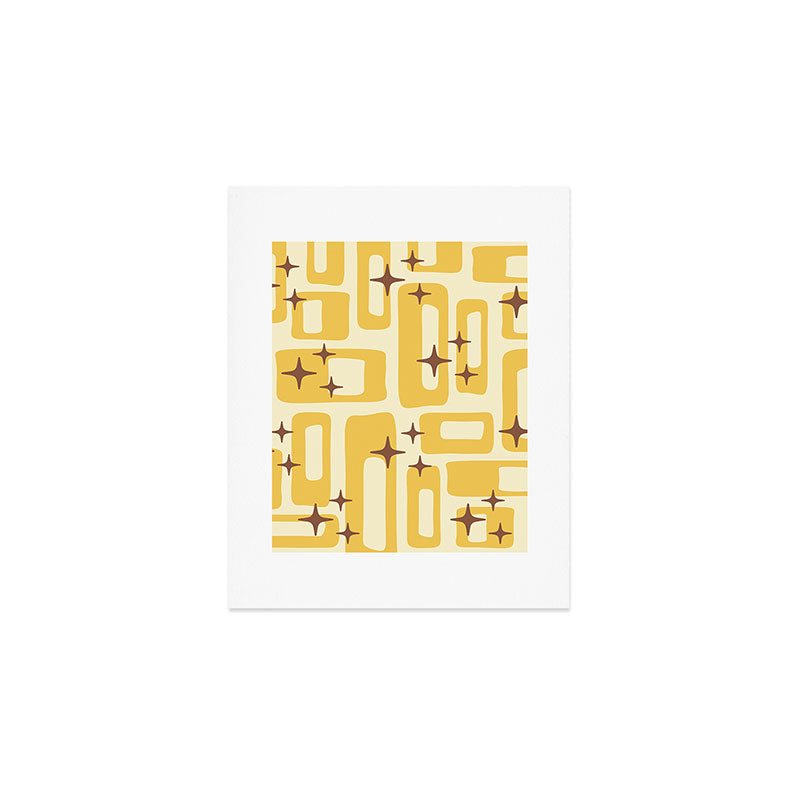 Retro Mid Century Modern Abstract Pattern 577 Yellow Brown Art Print Gallery Image 1