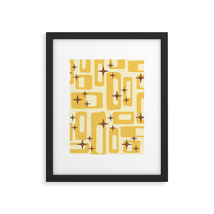 Retro Mid Century Modern Abstract Pattern 577 Yellow Brown Framed Art Print Gallery Image 1