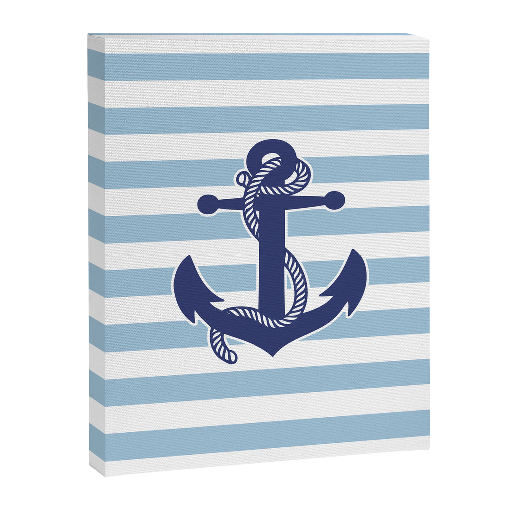 Retro Navy Anchor and Stripes Pattern 226 Blue Canvas Print Gallery Image 8