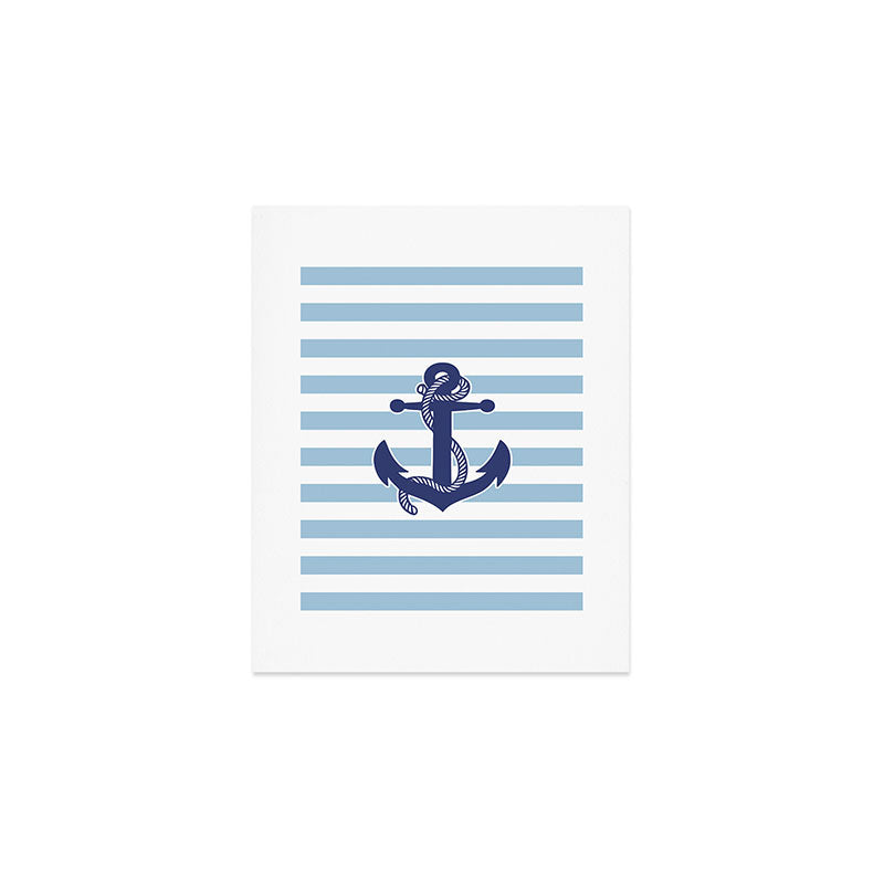 Retro Navy Anchor and Stripes Pattern 226 Blue Art Print Gallery Image 1