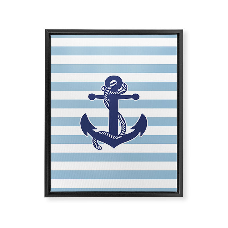 Retro Navy Anchor and Stripes Pattern 226 Blue Framed Canvas Print Gallery Image 8
