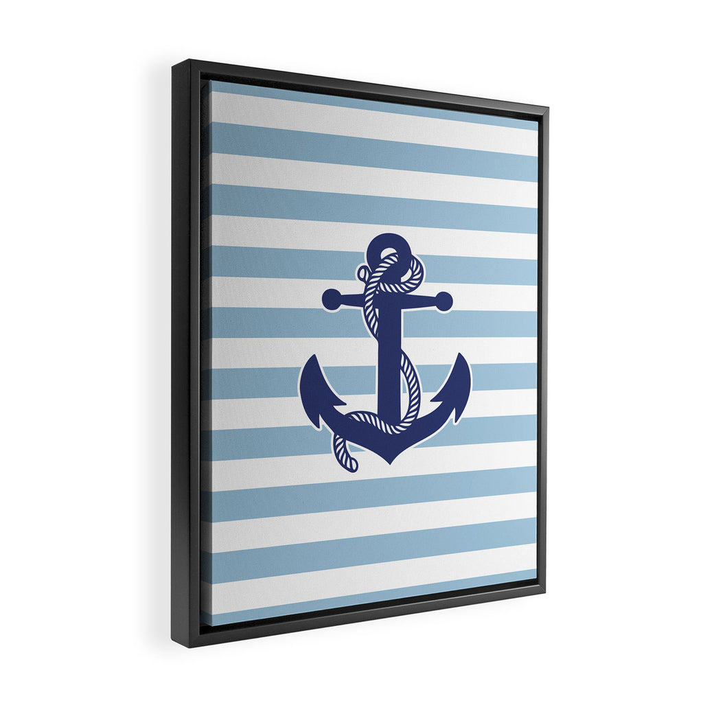 Retro Navy Anchor and Stripes Pattern 226 Blue Framed Canvas Print Gallery Image 2