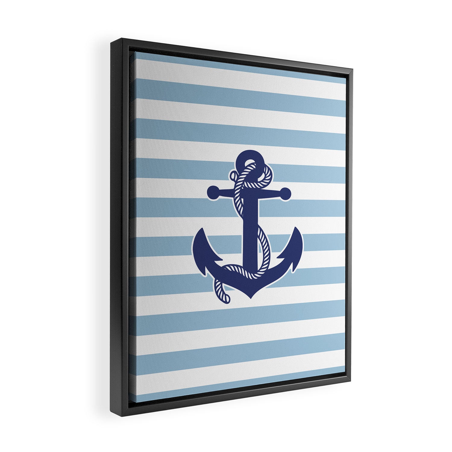 Retro Navy Anchor and Stripes Pattern 226 Blue Framed Canvas Print Gallery Image 2