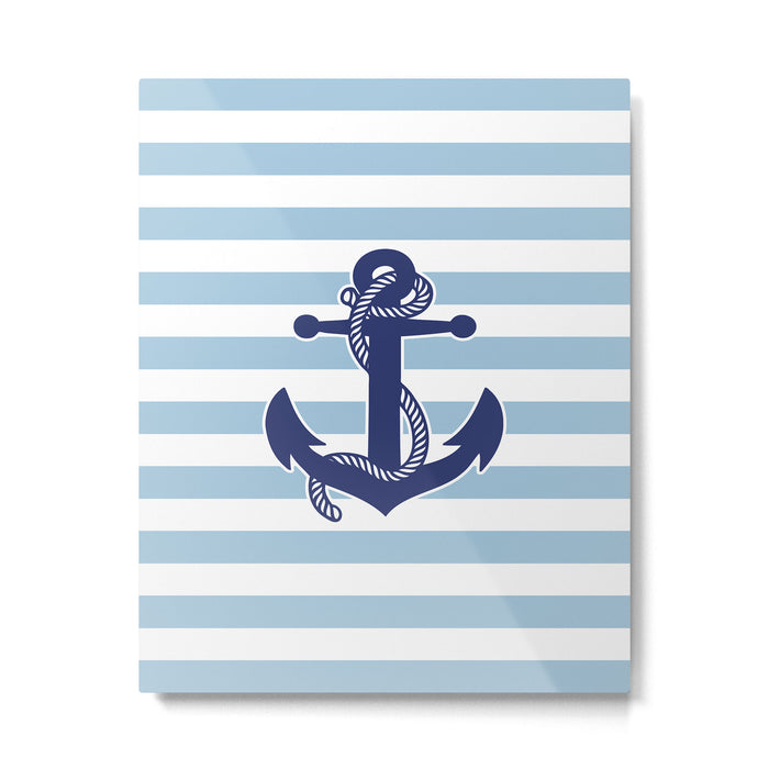 Retro Navy Anchor and Stripes Pattern 226 Blue Metal Print Gallery Image 1