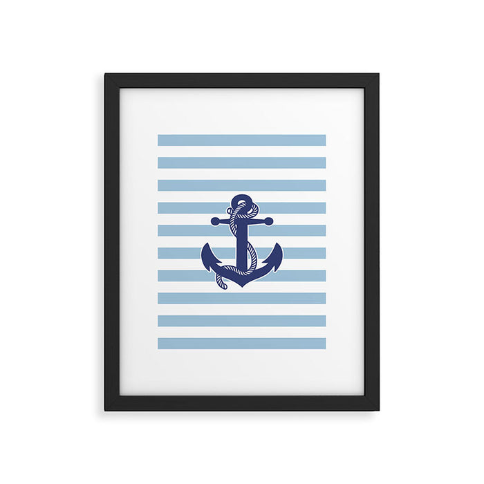 Retro Navy Anchor and Stripes Pattern 226 Blue Framed Art Print Gallery Image 1