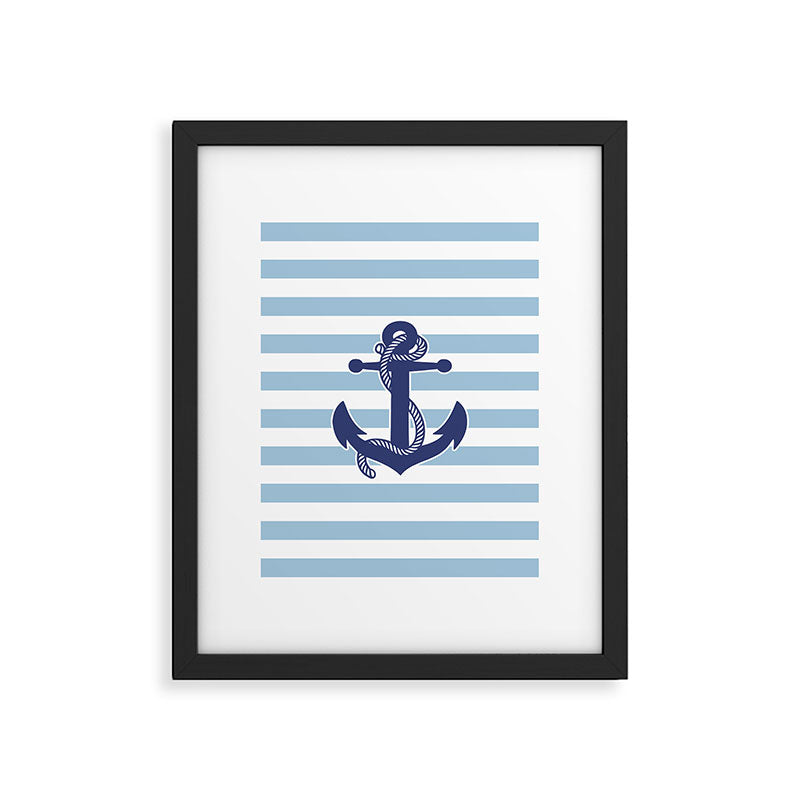 Retro Navy Anchor and Stripes Pattern 226 Blue Framed Art Print Gallery Image 6
