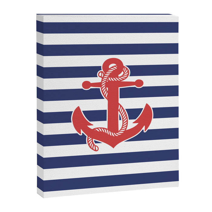 Retro Navy Anchor and Stripes Pattern 222 Red White and Blue Canvas Print Gallery Image 1