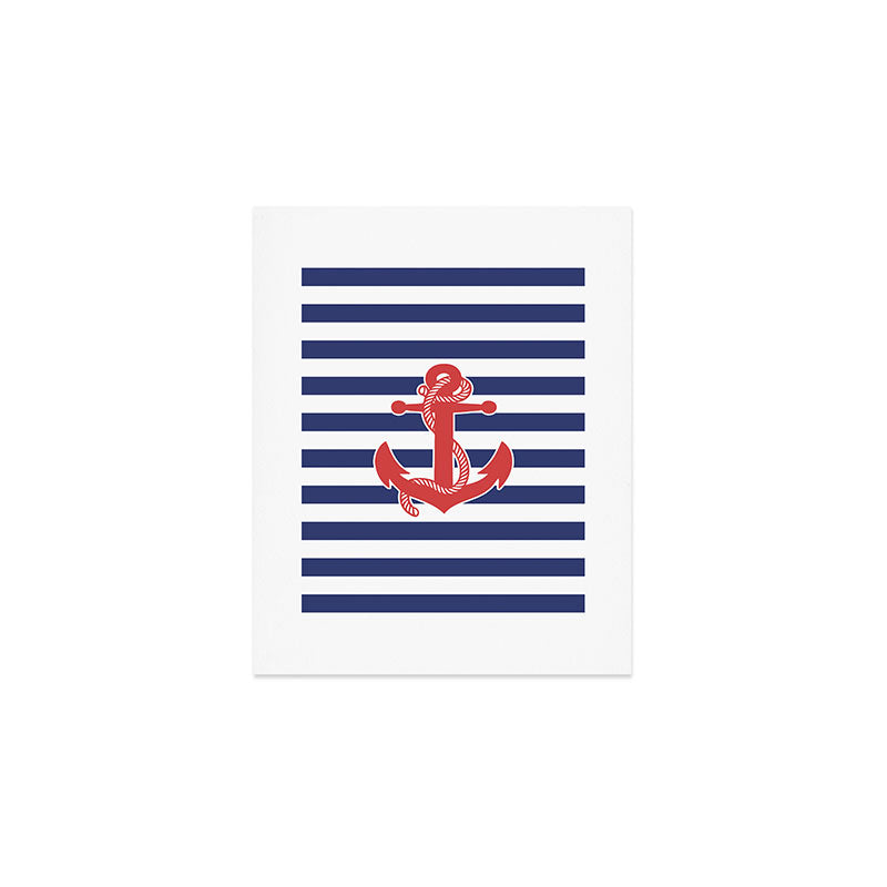 Retro Navy Anchor and Stripes Pattern 222 Red White and Blue Art Print Gallery Image 1
