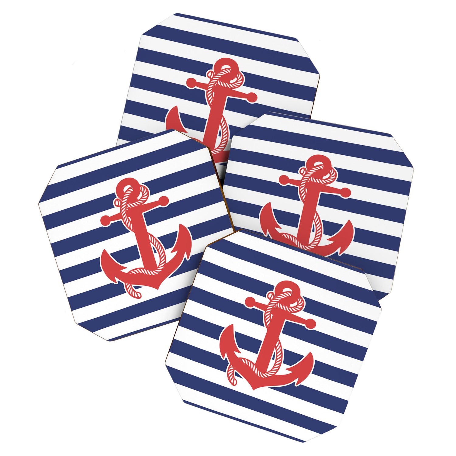 Retro Navy Anchor and Stripes Pattern 222 Red White and Blue Coaster Gallery Image 1