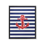 Retro Navy Anchor and Stripes Pattern 222 Red White and Blue Framed Canvas Print Gallery Image 8