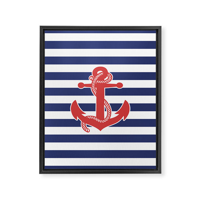 Retro Navy Anchor and Stripes Pattern 222 Red White and Blue Framed Canvas Print Gallery Image 8