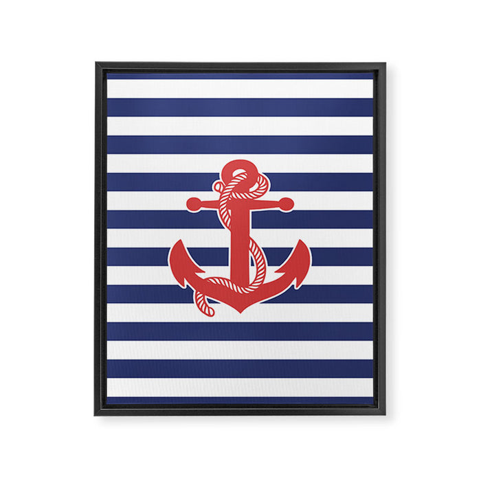 Retro Navy Anchor and Stripes Pattern 222 Red White and Blue Framed Canvas Print Gallery Image 1