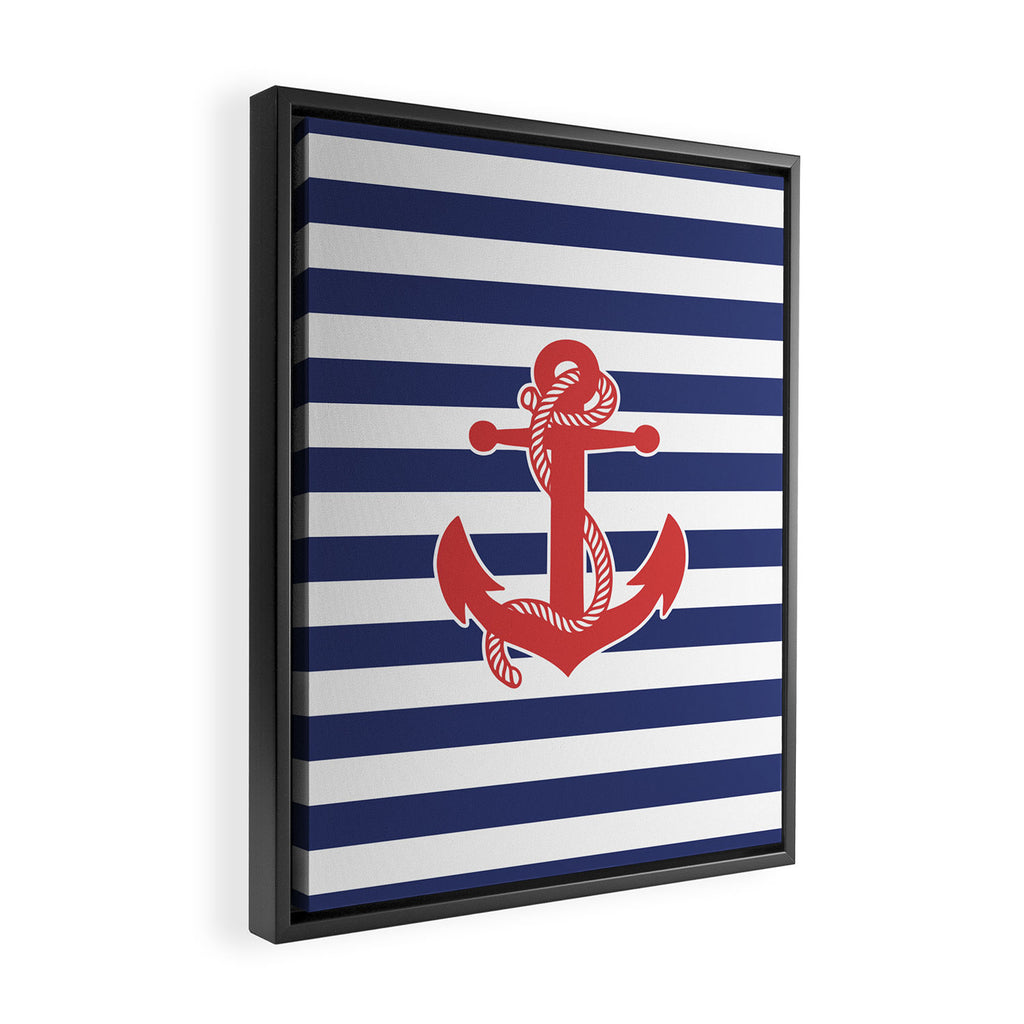Retro Navy Anchor and Stripes Pattern 222 Red White and Blue Framed Canvas Print Gallery Image 2