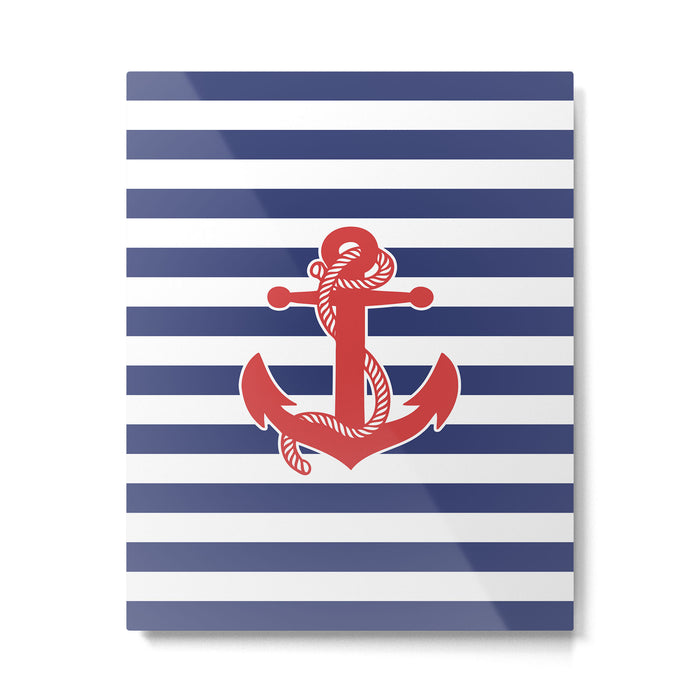 Retro Navy Anchor and Stripes Pattern 222 Red White and Blue Metal Print Gallery Image 1