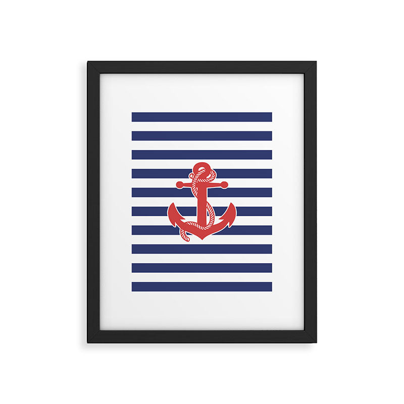 Retro Navy Anchor and Stripes Pattern 222 Red White and Blue Framed Art Print Gallery Image 6