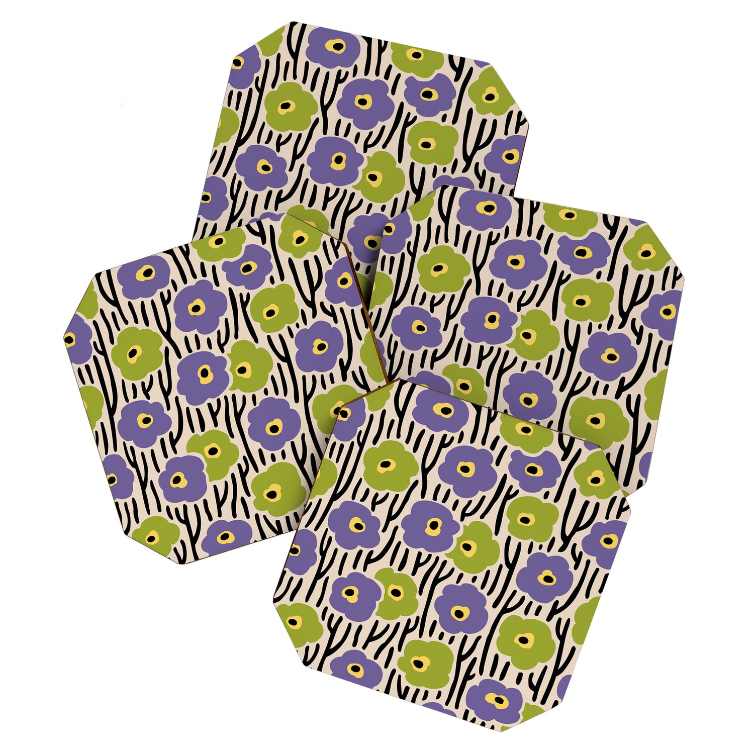 Wild Flowers Pattern Purple and Green Coaster Gallery Image 1