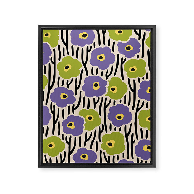 Wild Flowers Pattern Purple and Green Framed Canvas Print Gallery Image 8