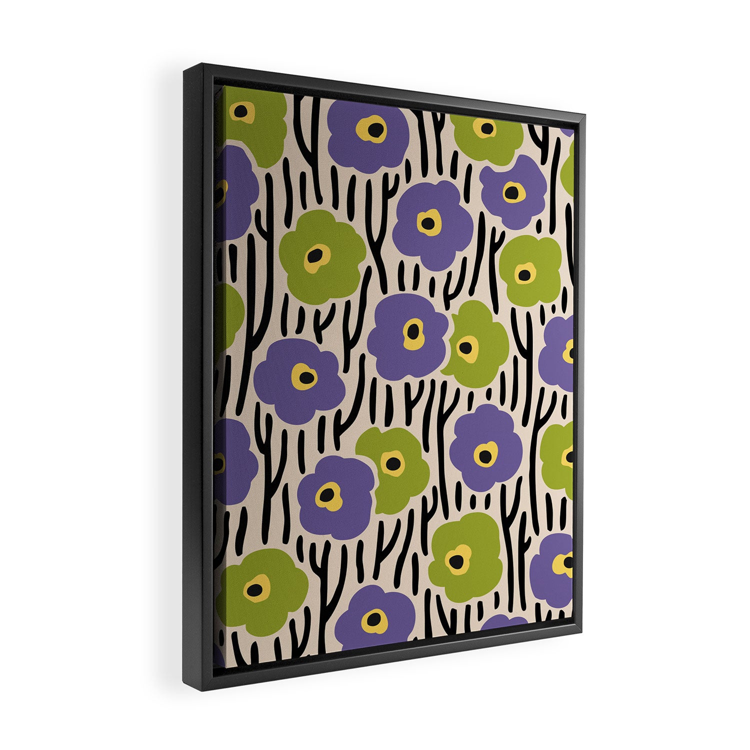 Wild Flowers Pattern Purple and Green Framed Canvas Print Gallery Image 2