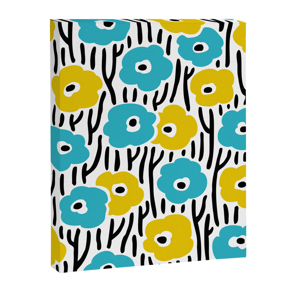 Wild Flowers Pattern Turquoise and Yellow Canvas Print Gallery Image 8