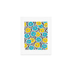 Wild Flowers Pattern Turquoise and Yellow Art Print Gallery Image 1
